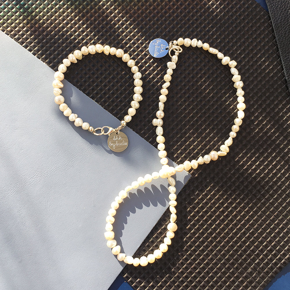 Skinny Pearl Necklace + Bracelet