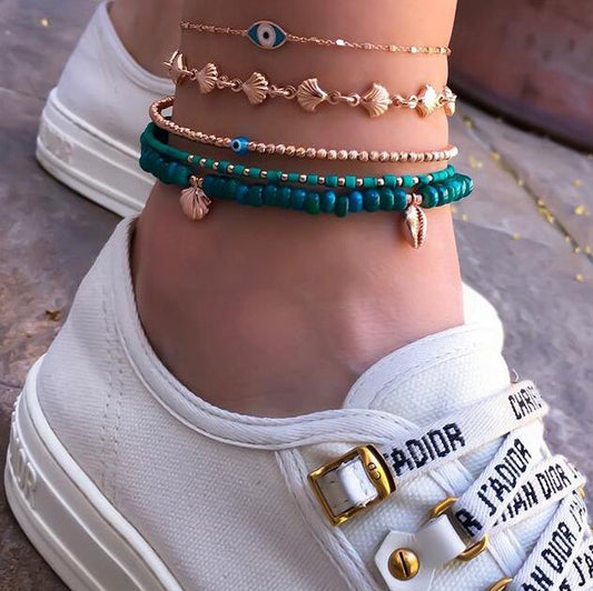 5-Piece Ankle Chain Gold/Blue